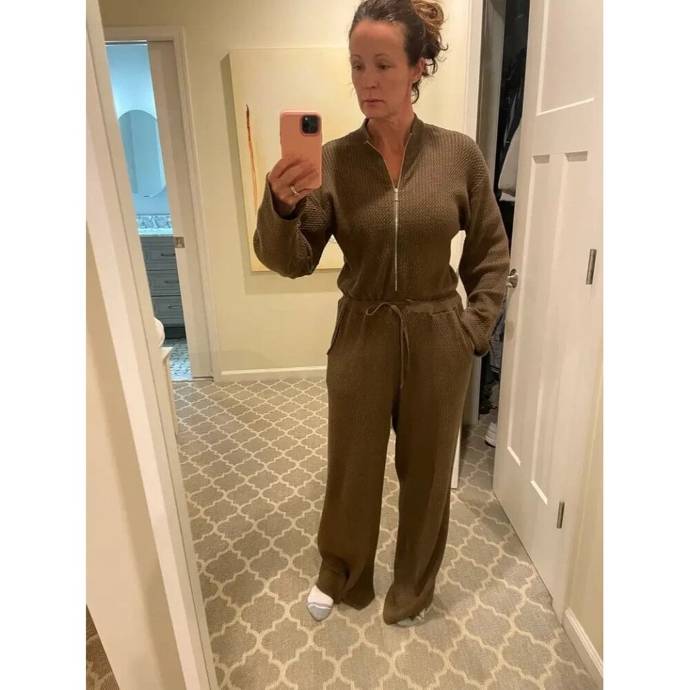 WeWoreWhat Relaxed Sweater Knit Green Jumpsuit Size S - Picture 3 of 16
